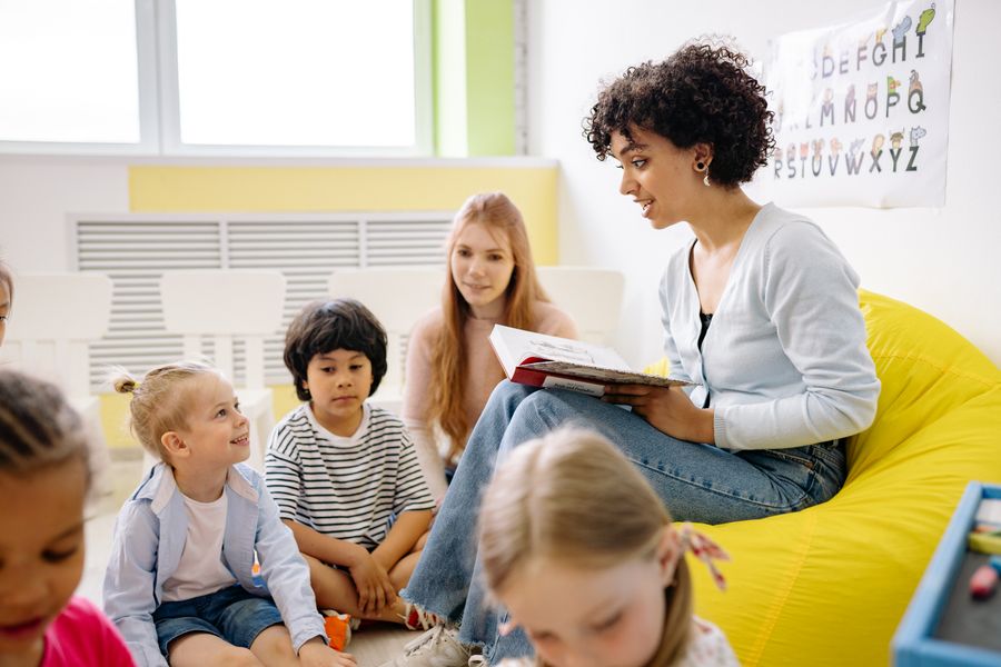 Teacher working with students in the classroom